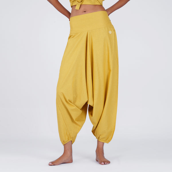 Women Zero Waste Cotton Yoga Pants Yellow -Shwet