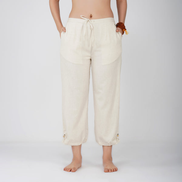 Women Cotton Yoga Pants with string pull -White -Ananda