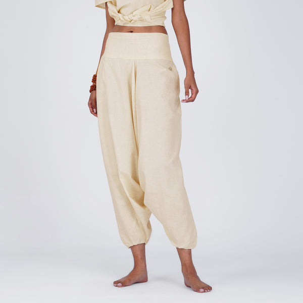 Women Zero Waste Cotton Yoga Pants White -Shwet