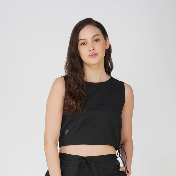 Women Cotton Yoga Crop Top Black -Ananda