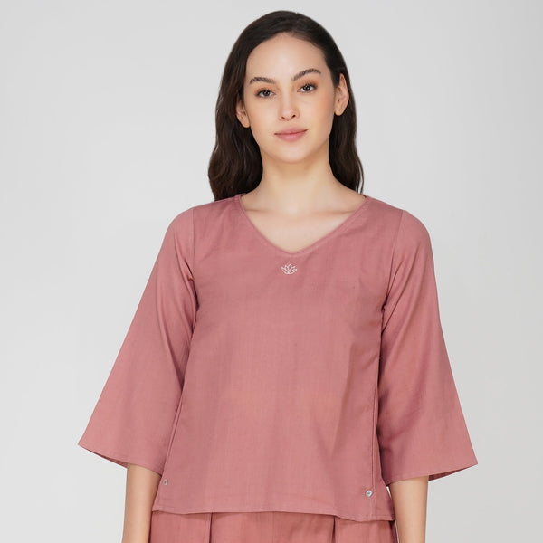 Women Cotton Yoga Top Pink -Surya