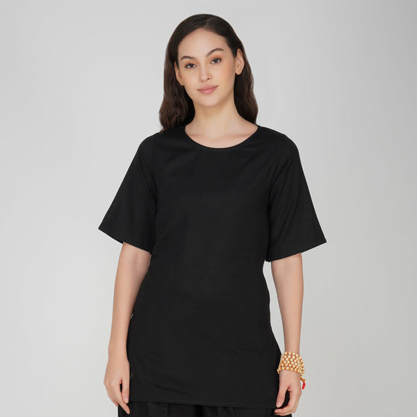 Women Cotton Yoga Top Black -Chakra