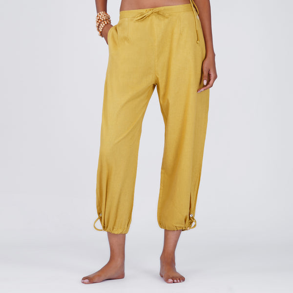 Women Cotton Yoga Crop Pants Women Yellow -Ananda