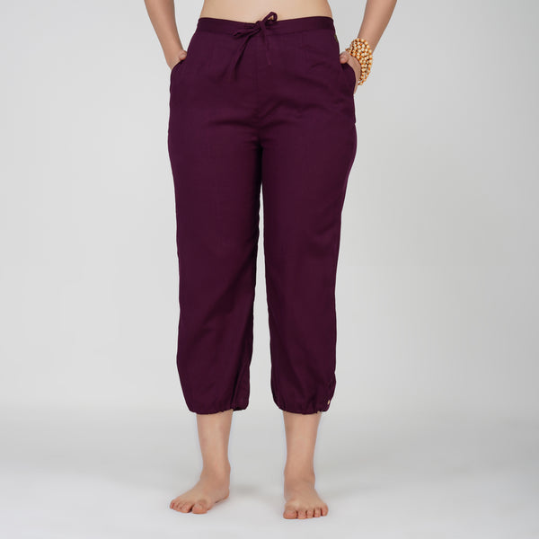 Women Cotton Yoga Pants Purple -Ananda