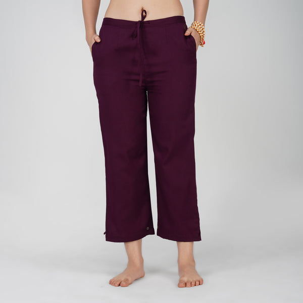 Women Cotton Yoga Pants Purple -Chandra