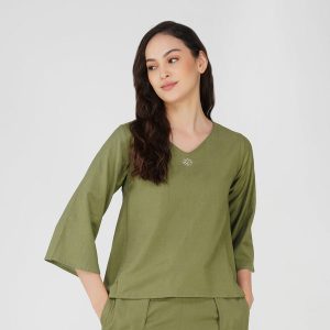 Women Cotton Yoga top Green -Surya