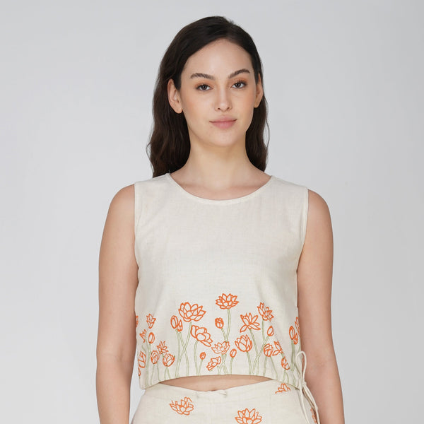 Women Cotton Hand Block Printed Yoga Crop Top -Ananda