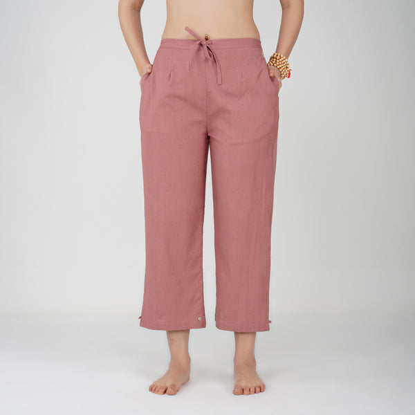 Women Cotton Yoga Pants Pink -Chandra