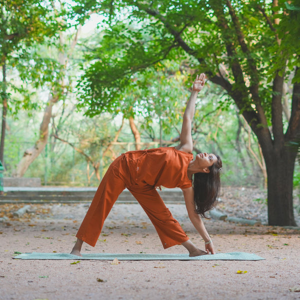 Chandra Yoga Pants 100% Cotton Mid Waist Pants Elasticised Back Straight Fit with Buttons to Cinch at The Ankle - Sienna