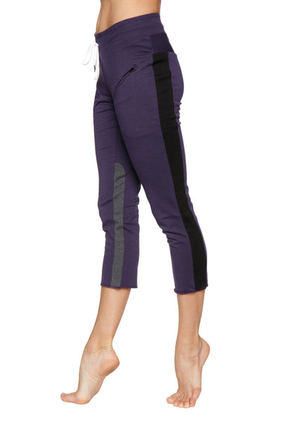 Women's 4/5 Length Zipper Pocket Capri Yoga Pant (Eggplant Purple)