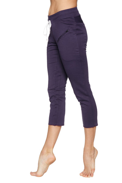 4/5 Length Zipper Pocket Capri Yoga Pants (Eggplant)