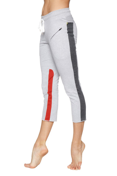 4/5 Length Zipper Pocket Capri Yoga Pants (Grey w/Charcoal & Red)